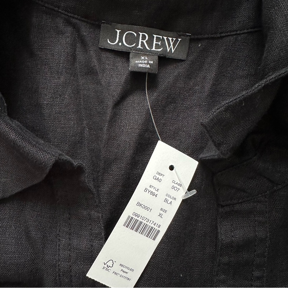 J Crew Black Linen Bungalow Popover Top - Picture 8 of 9